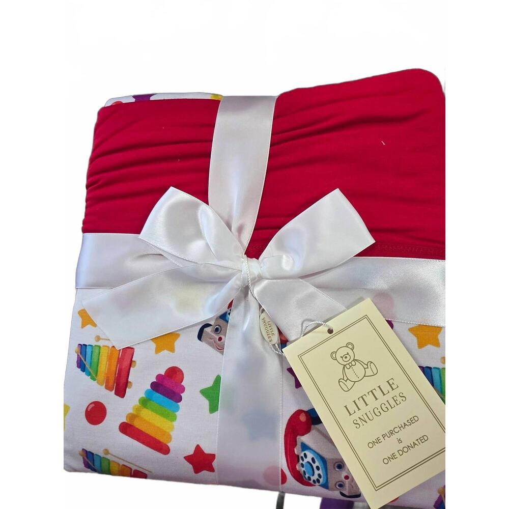 NEW CHARLIES PROJECT kids vintage toys bamboo blanket in red multi